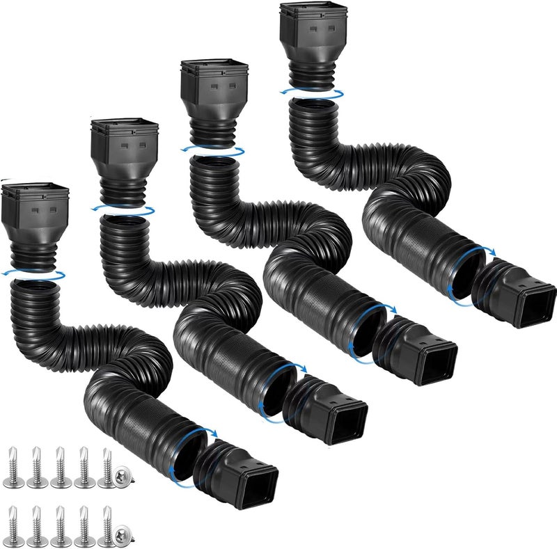 plusgutter 4 Pack Rain Gutter Downspout Extensions Flexible, Drain Downspout Extender,Down Spout Drain Extender, Gutter Connector Rainwater Drainage,Extendable from 21 to 68 Inches(Black) - Image 1